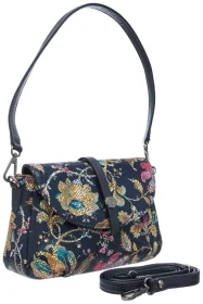 Каркасна жіноча сумка зі шкіри з квітковими візерунками Desisan 107763 синього кольору