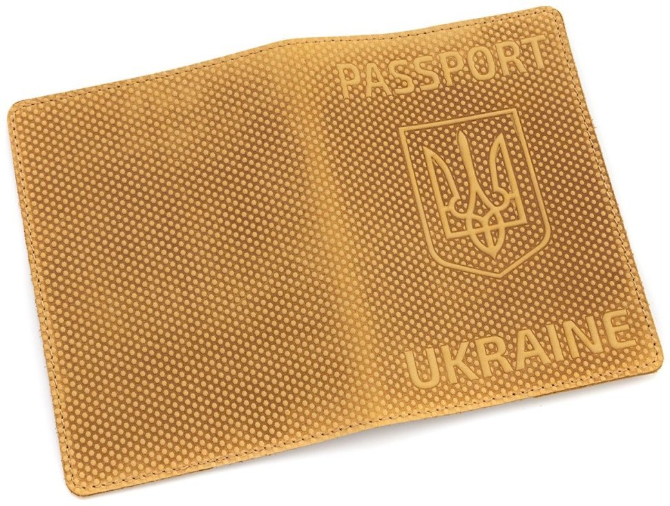 Обложка кожаная на паспорт Passport Ukraine желто-рыжего цвета 97763 modnotak фото №4