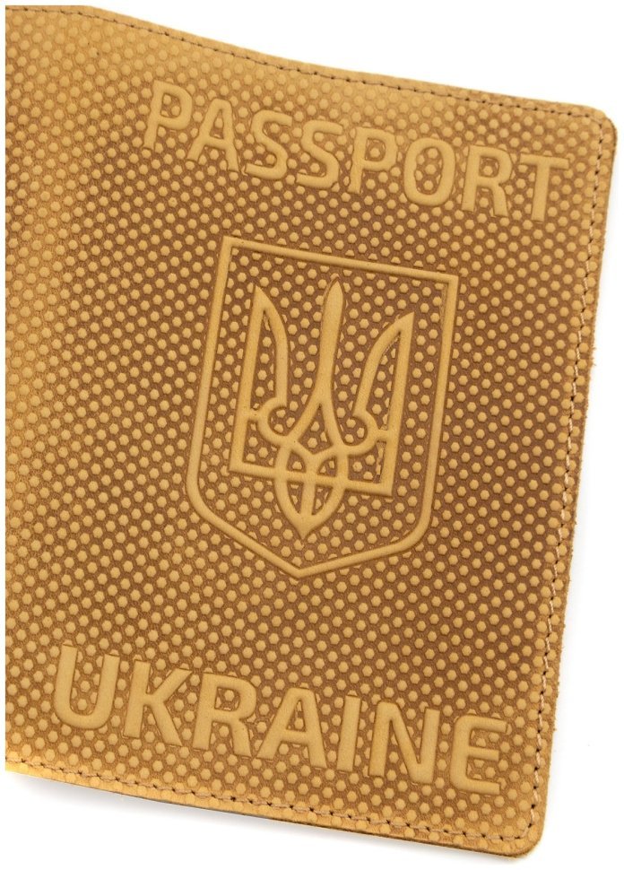 Обложка кожаная на паспорт Passport Ukraine желто-рыжего цвета 97763 modnotak фото №5