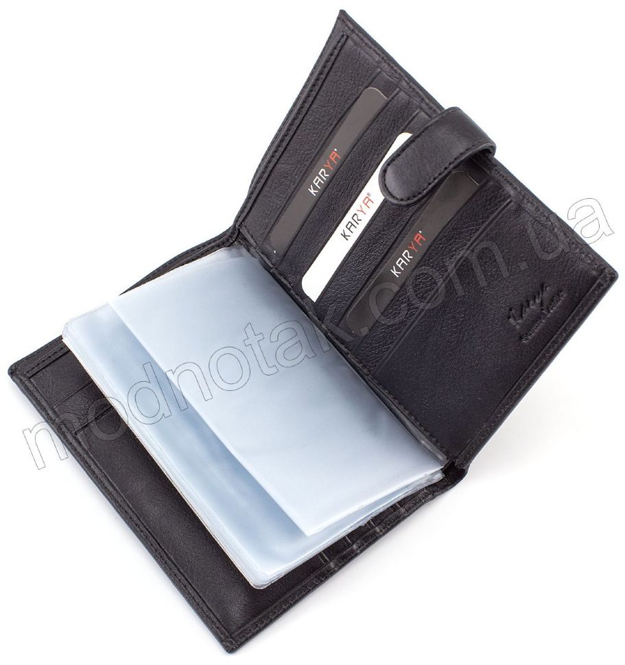 Чорний шкіряний гаманець під документи і паспорт KARYA (0914-45)