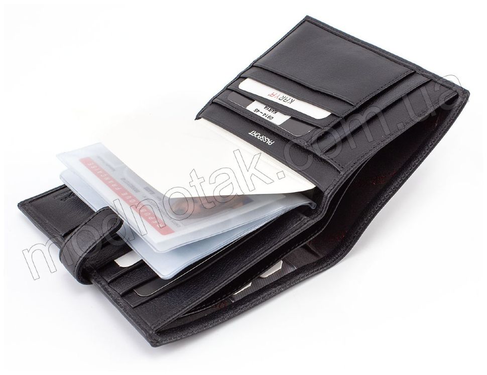 Черный кожаный кошелек под документы и паспорт KARYA (0914-45)