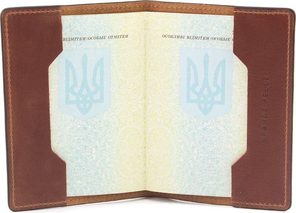 Винтажная обложка для паспорта в светло-коричневом цвете с картой Украины - Grande Pelle (21958)