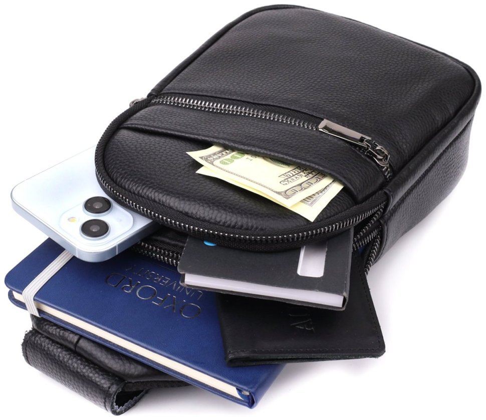 Вместительная мужская слинг сумка на каждый день черного цвета Vintage 98163 фото №8 Вместительная мужская слинг сумка на каждый день черного цвета Vintage 98163 modnotak фото №8