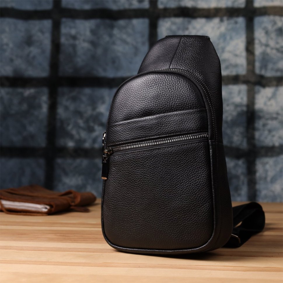 Вместительная мужская слинг сумка на каждый день черного цвета Vintage 98163 фото №9 Вместительная мужская слинг сумка на каждый день черного цвета Vintage 98163 modnotak фото №9