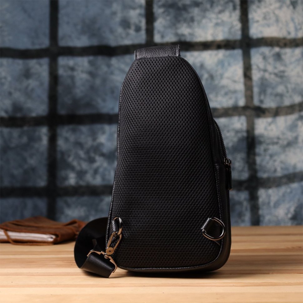 Вместительная мужская слинг сумка на каждый день черного цвета Vintage 98163 фото №10 Вместительная мужская слинг сумка на каждый день черного цвета Vintage 98163 modnotak фото №10