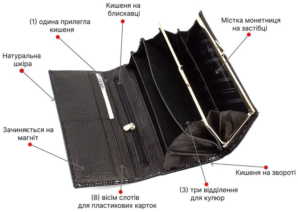 Лаковый женский кошелек на магнитах Marco Coverna (16618) modnotak фото №4