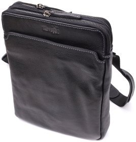 Сумка планшет для мужчин из зернистой кожи черно цвета через плечо Shvigel 108363