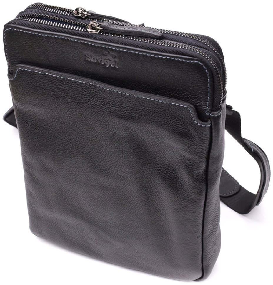 Сумка планшет для мужчин из зернистой кожи черно цвета через плечо Shvigel 108363 modnotak фото №1