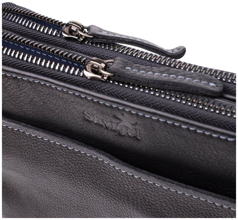 Сумка планшет для мужчин из зернистой кожи черно цвета через плечо Shvigel 108363 modnotak фото №5