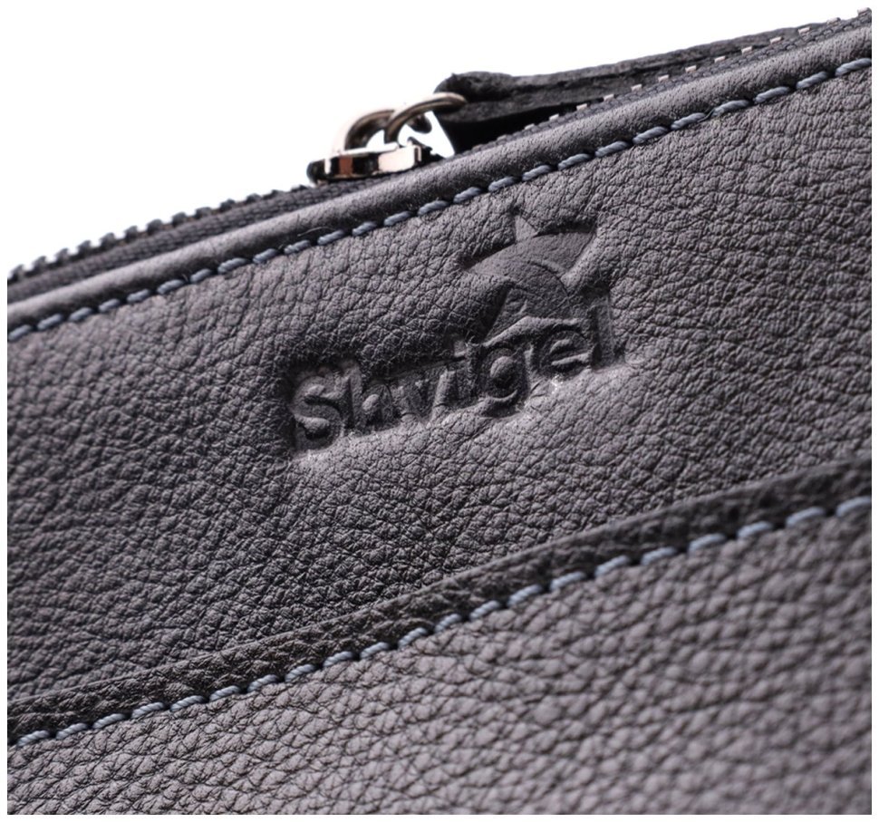 Сумка планшет для мужчин из зернистой кожи черно цвета через плечо Shvigel 108363 modnotak фото №6