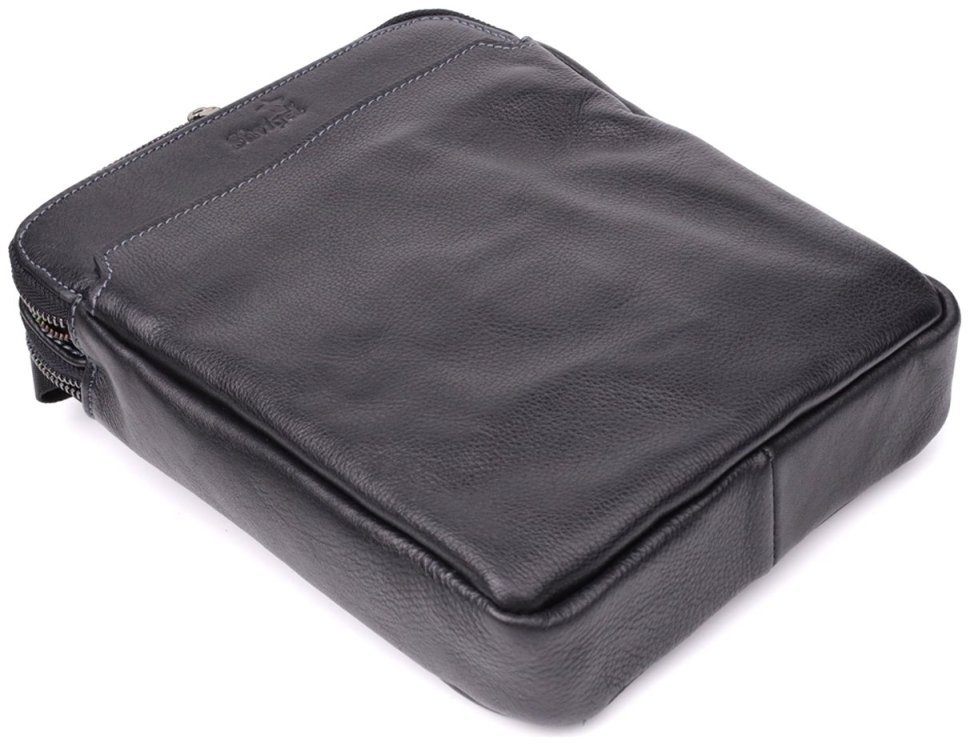 Сумка планшет для мужчин из зернистой кожи черно цвета через плечо Shvigel 108363 modnotak фото №7