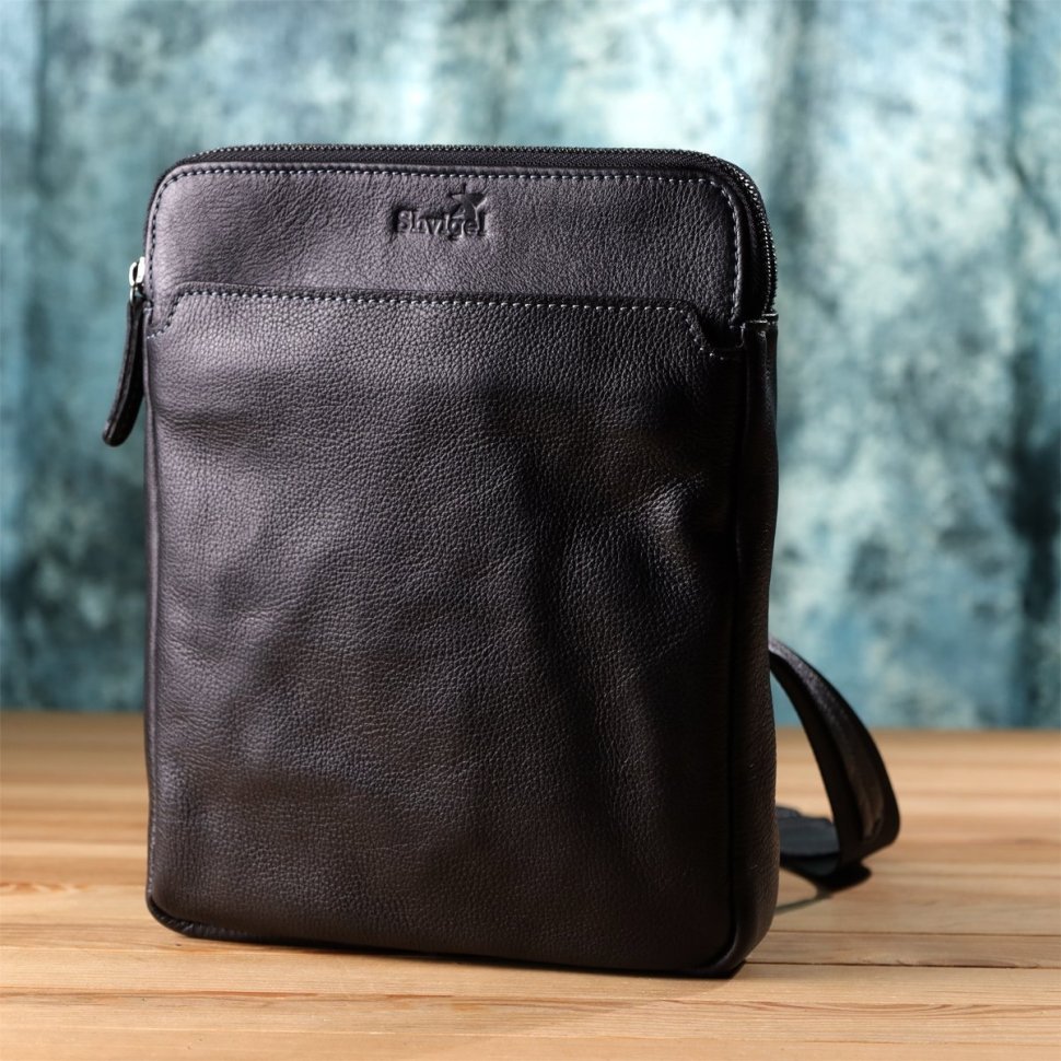 Сумка планшет для мужчин из зернистой кожи черно цвета через плечо Shvigel 108363 modnotak фото №9