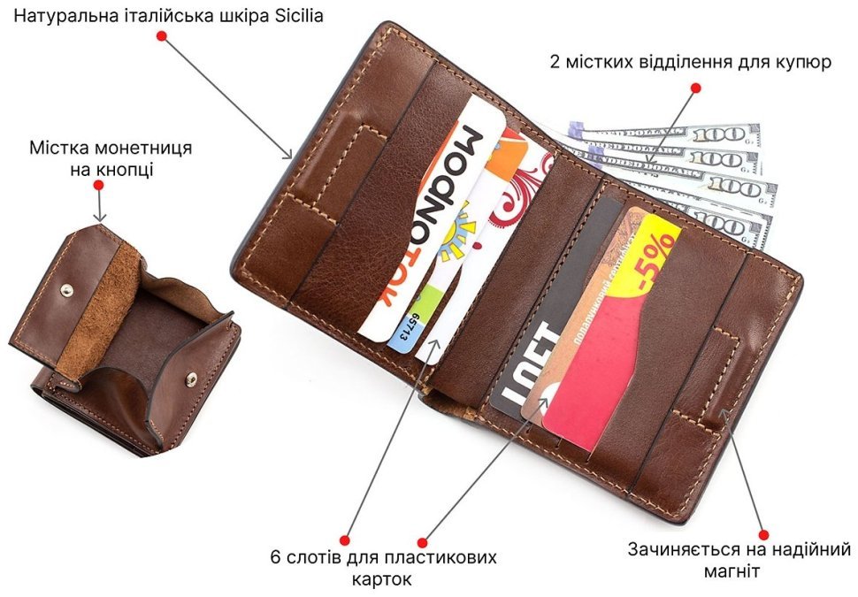 Стильний гаманець на магнітах натуральної шкіри Grande Pelle (13020) фото №4 Стильний гаманець на магнітах натуральної шкіри Grande Pelle (13020) modnotak фото №4