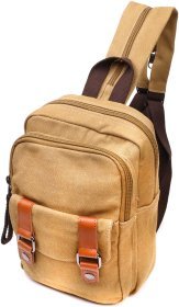 Текстильна чоловіча сумка-рюкзак пісочного кольору в стилі мілітарі Vintage 2422166