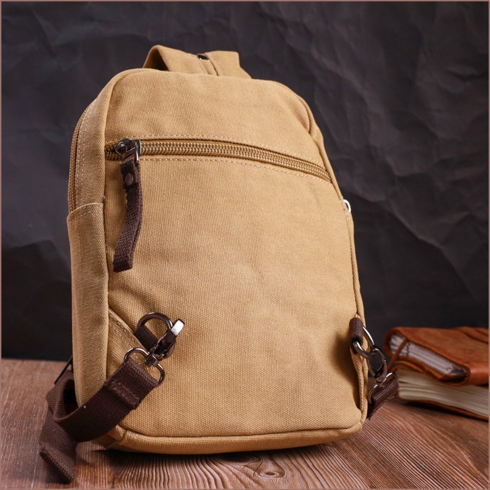 Текстильная мужская сумка-рюкзак песочного цвета в стиле милитари Vintage 2422166