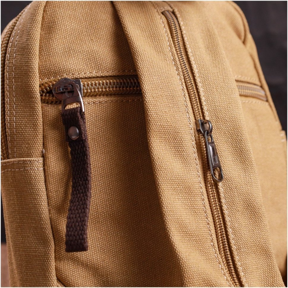 Текстильная мужская сумка-рюкзак песочного цвета в стиле милитари Vintage 2422166
