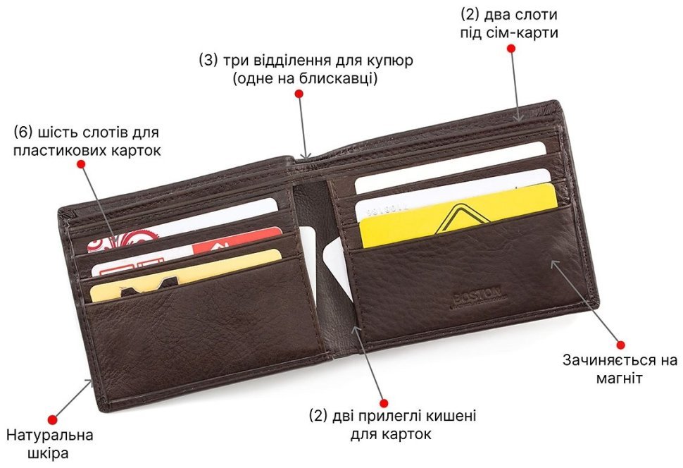 Коричневое портмоне с фиксацией на магнит BOSTON (16702) modnotak фото №4