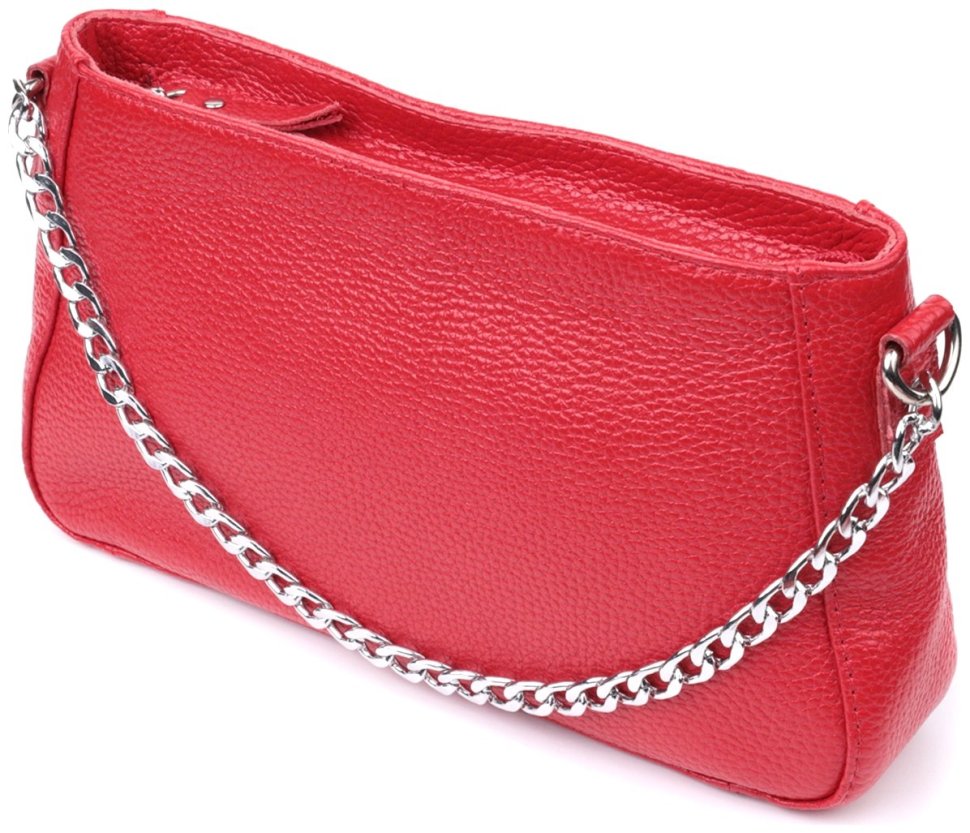 Кожаная красная сумка багет с цепочкой и съемным ремешком Shvigel 2422836 фото №1 Кожаная красная сумка багет с цепочкой и съемным ремешком Shvigel 2422836 modnotak фото №1