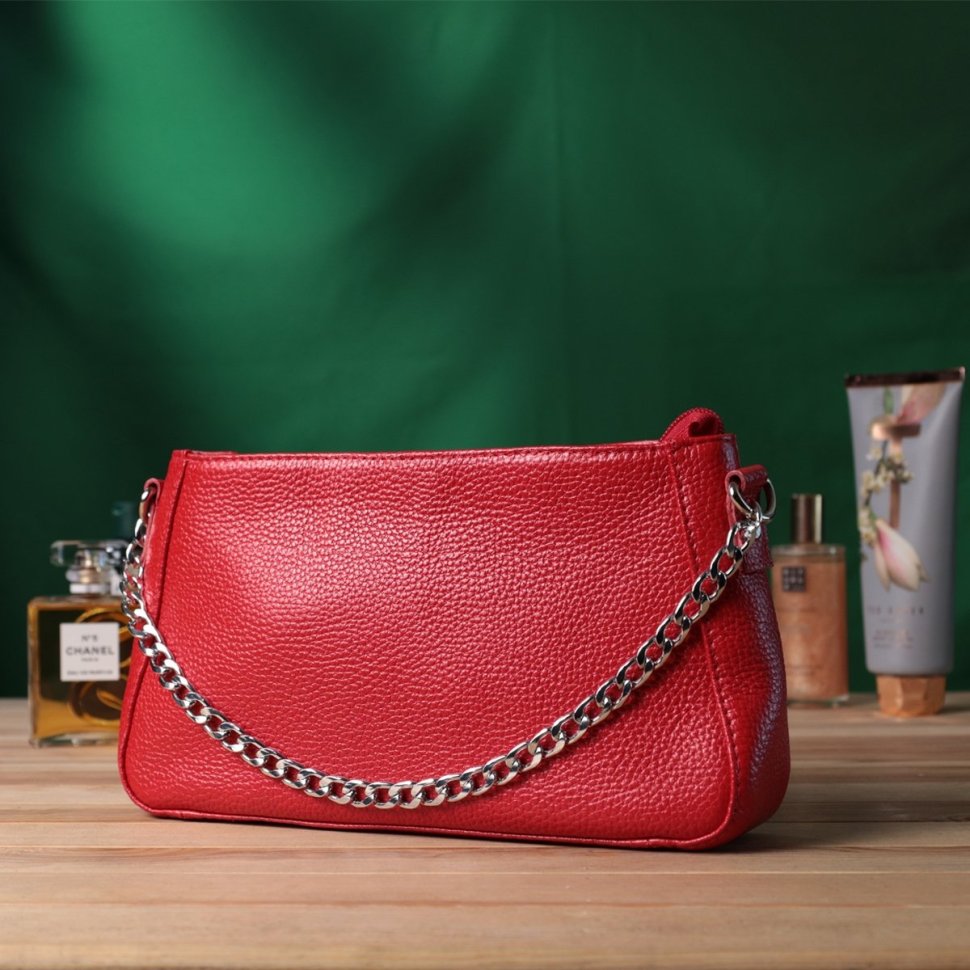 Кожаная красная сумка багет с цепочкой и съемным ремешком Shvigel 2422836 фото №9 Кожаная красная сумка багет с цепочкой и съемным ремешком Shvigel 2422836 modnotak фото №9