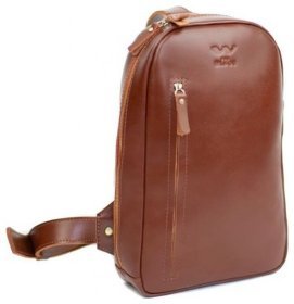 Мужская вертикальная сумка-слинг из гладкой кожи светло-коричневого цвета BlankNote Chest bag 78963