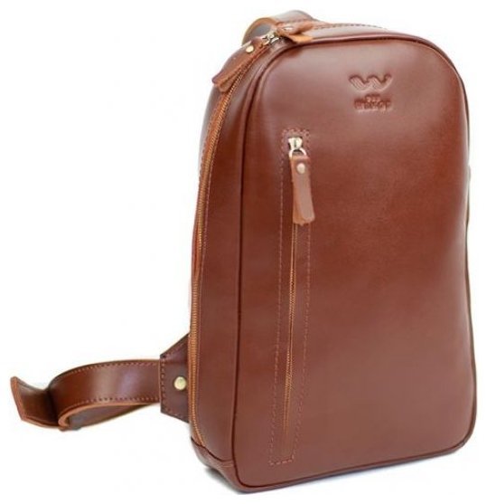 Мужская вертикальная сумка-слинг из гладкой кожи светло-коричневого цвета BlankNote Chest bag 78963 фото №1 Мужская вертикальная сумка-слинг из гладкой кожи светло-коричневого цвета BlankNote Chest bag 78963 modnotak фото №1