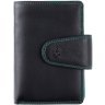 Вертикальний жіночий гаманець із високоякісної натуральної шкіри чорного кольору з бірюзовою строчкою Visconti Poppy 69063 - 9
