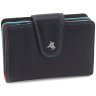Вертикальний жіночий гаманець із високоякісної натуральної шкіри чорного кольору з бірюзовою строчкою Visconti Poppy 69063 - 1