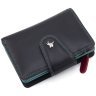Вертикальний жіночий гаманець із високоякісної натуральної шкіри чорного кольору з бірюзовою строчкою Visconti Poppy 69063 - 3