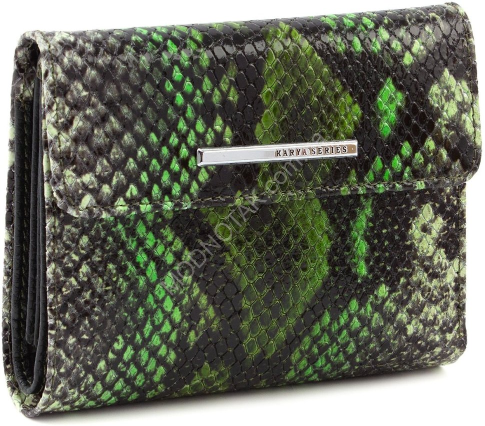 Чорно-зелений жіночий гаманець із натуральної шкіри під змію KARYA (19544)
