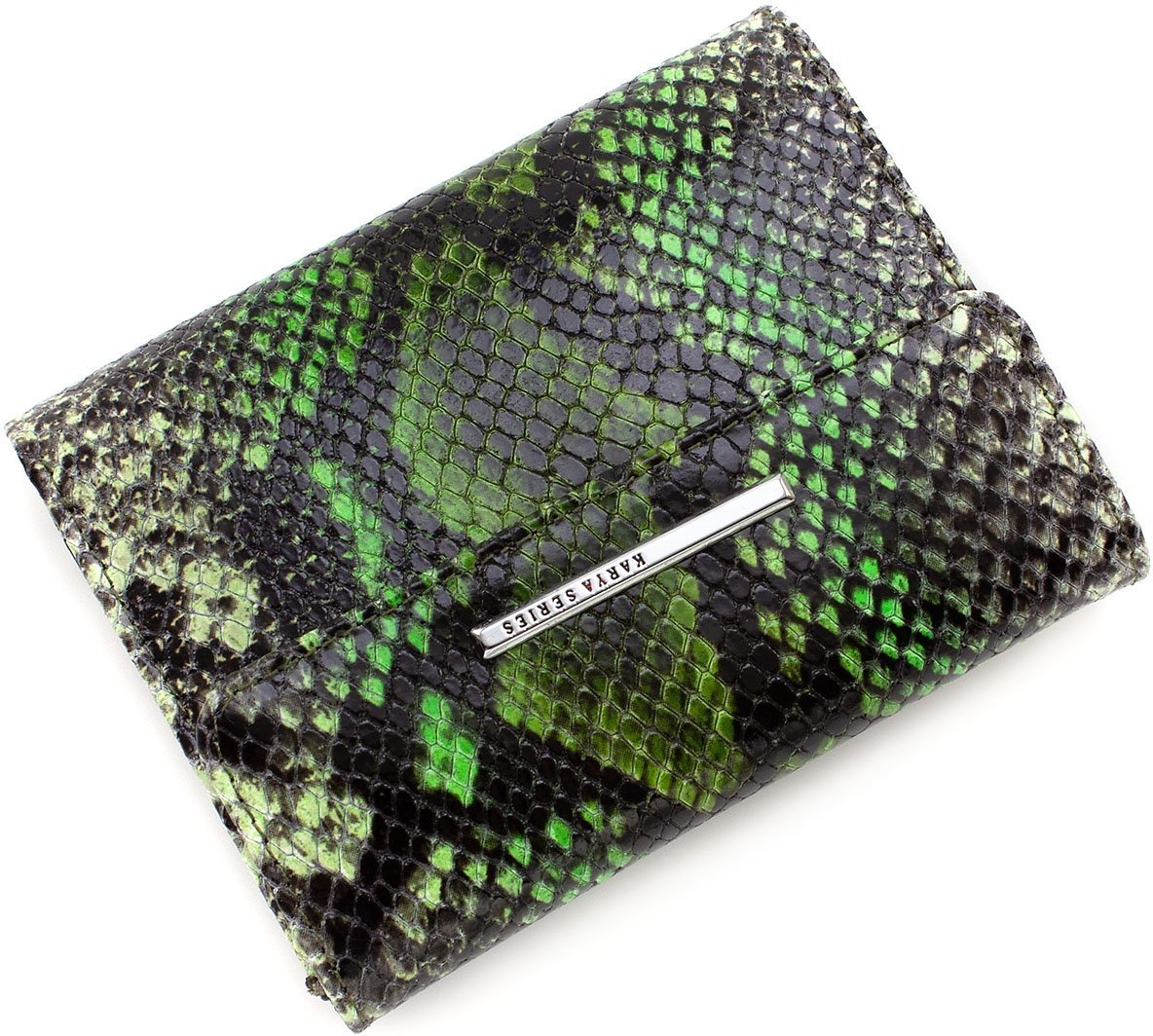Черно-зеленый женский кошелек из натуральной кожи под змею KARYA (19544)