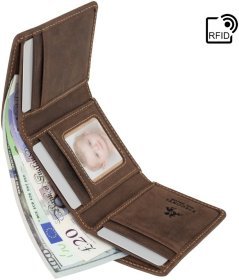 Темно-коричневый компактный кошелек из винтажной кожи тройного сложения Visconti Apache 69163