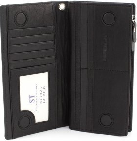 Місткий шкіряний гаманець чорного кольору під багато карток ST Leather (15383) - 2