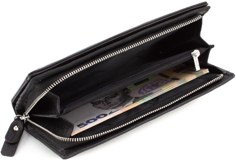 Вместительный кожаный кошелек черного цвета под много карточек ST Leather (15383) modnotak фото №8