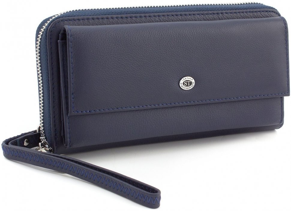 Шкіряний темно-синій гаманець із зовнішнім блоком під карти ST Leather (15316)