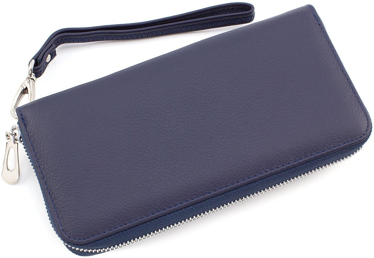 Шкіряний темно-синій гаманець із зовнішнім блоком під карти ST Leather (15316)