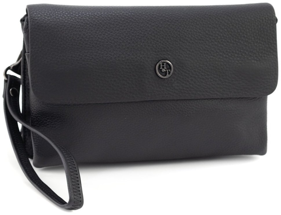 Мужской клатч-барсетка из натуральной фактурной кожи черного цвета H.T. Leather 79463 modnotak фото №1