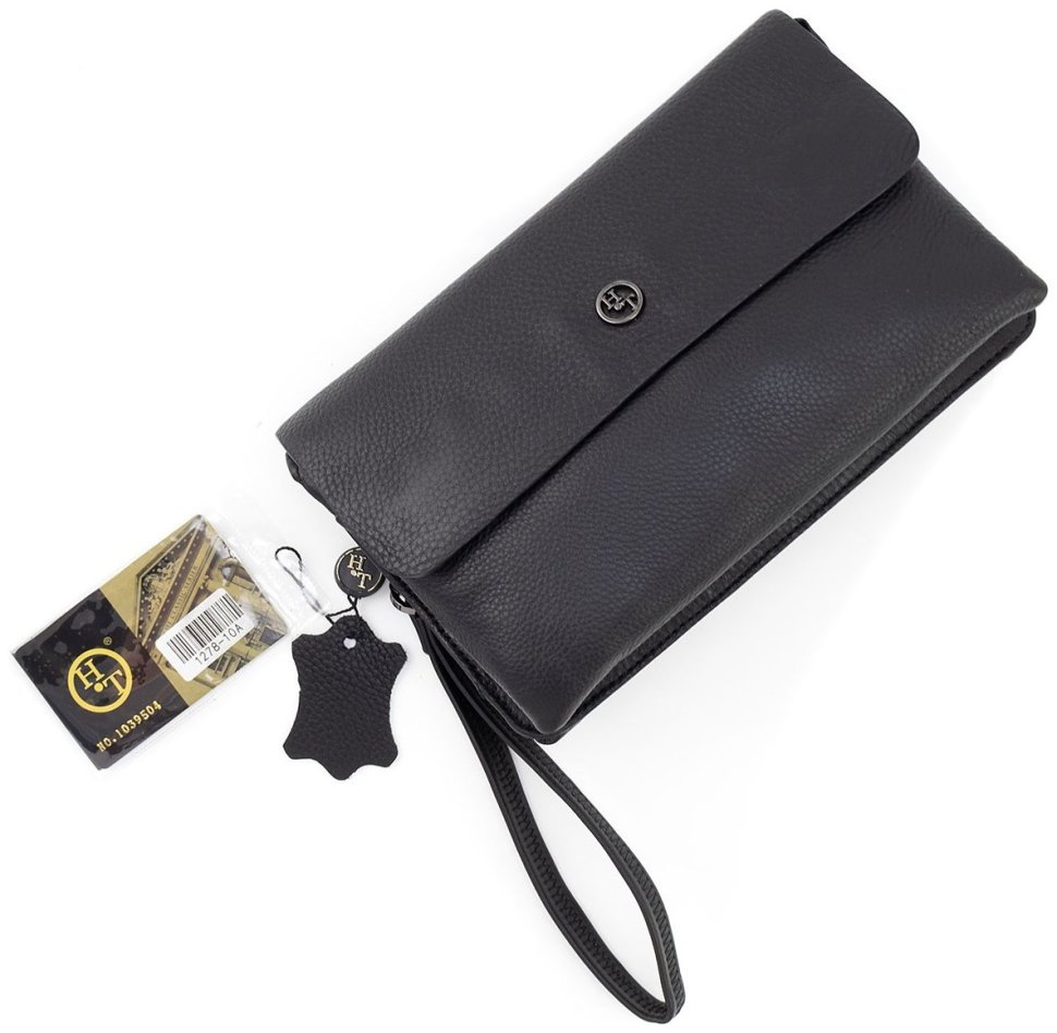 Мужской клатч-барсетка из натуральной фактурной кожи черного цвета H.T. Leather 79463 modnotak фото №7