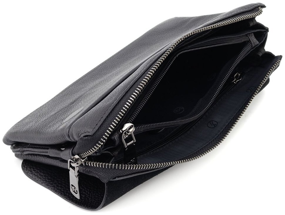 Мужской клатч-барсетка из натуральной фактурной кожи черного цвета H.T. Leather 79463 modnotak фото №14