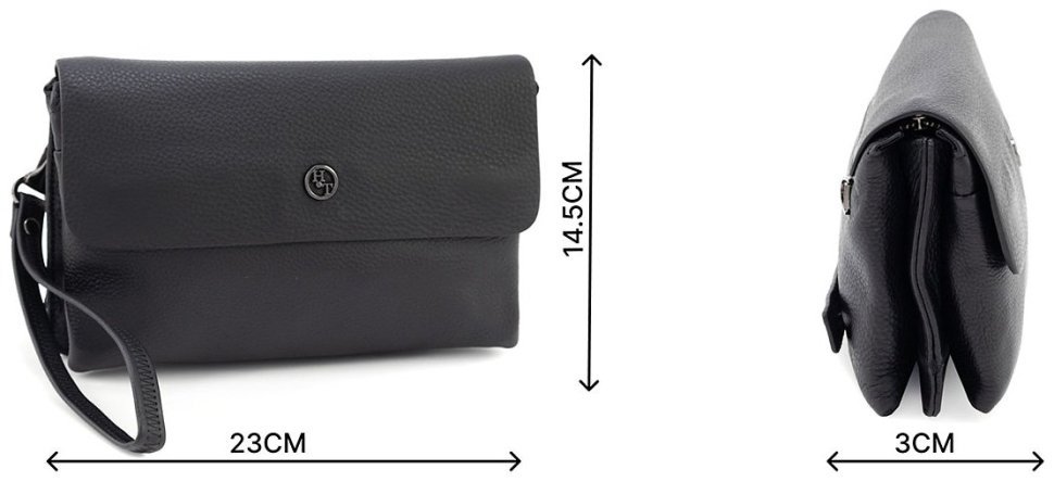 Мужской клатч-барсетка из натуральной фактурной кожи черного цвета H.T. Leather 79463 modnotak фото №3