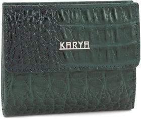 Кожаный женский кошелек зеленого цвета с автономной монетницей KARYA (15536)