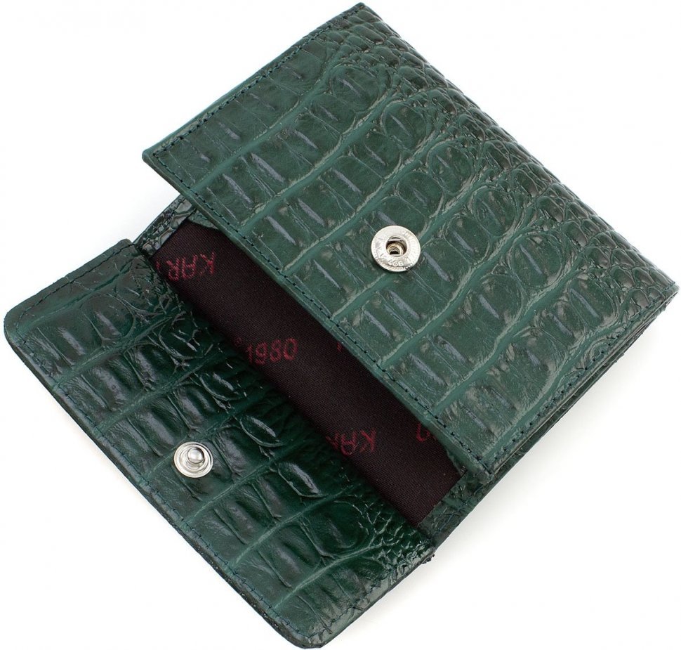 Кожаный женский кошелек зеленого цвета с автономной монетницей KARYA (15536)