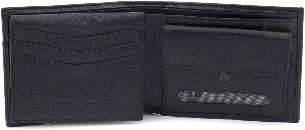 Черное мужское портмоне из натуральной кожи турецкого производства без застежки KARYA 69763