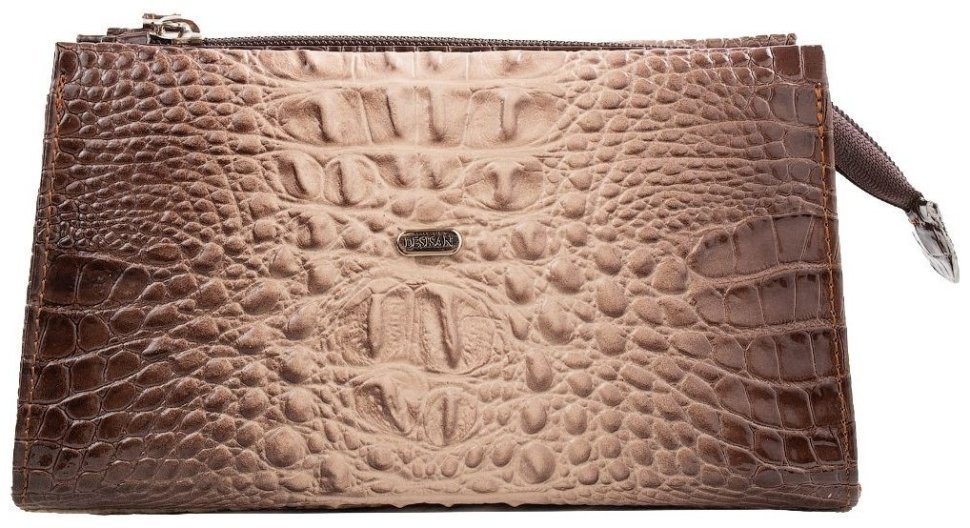 Кожаная женская косметичка с тиснением под крокодила Desisan 79763 Светло-бежевая modnotak фото №1