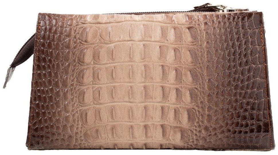 Кожаная женская косметичка с тиснением под крокодила Desisan 79763 Светло-бежевая modnotak фото №2