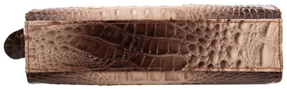 Кожаная женская косметичка с тиснением под крокодила Desisan 79763 Светло-бежевая modnotak фото №3