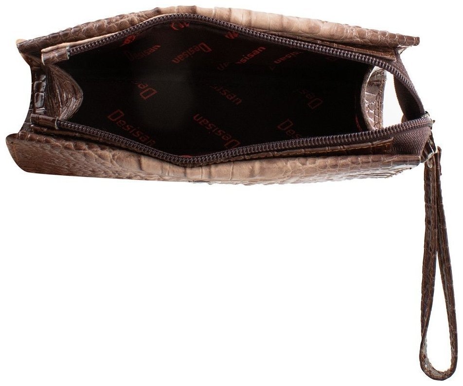 Кожаная женская косметичка с тиснением под крокодила Desisan 79763 Светло-бежевая modnotak фото №4