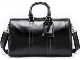 Шкіряна дорожня сумка чорного кольору з гладкої шкіри зі світлим рядком Joynee (19690)