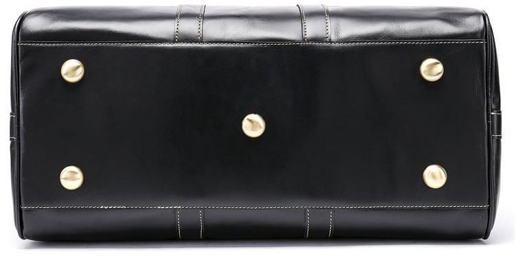 Кожаная дорожная сумка черного цвета из гладкой кожи со светлой строчкой Joynee (19690)