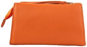 Яркая женская косметичка с зернистой кожи оранжевого цвета Desisan 80264