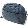 Жіноча стьобана сумка з натуральної шкіри синього кольору з довгим ремінцем Vintage 2422327 - 1